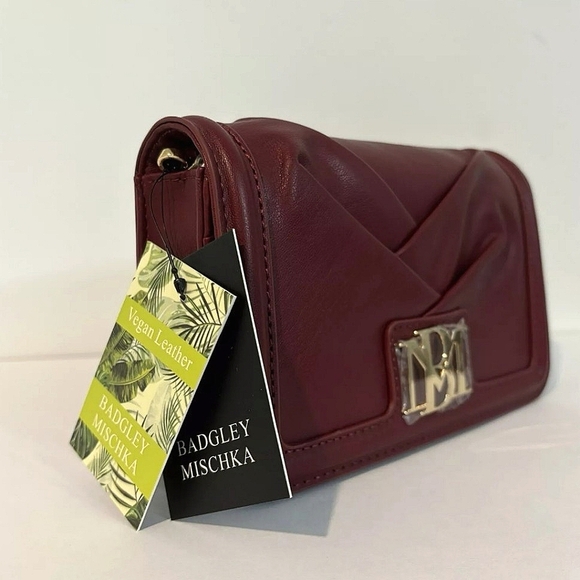 Badgley Mischka red wine pleated Crossbody purse NWT - Picture 8 of 13